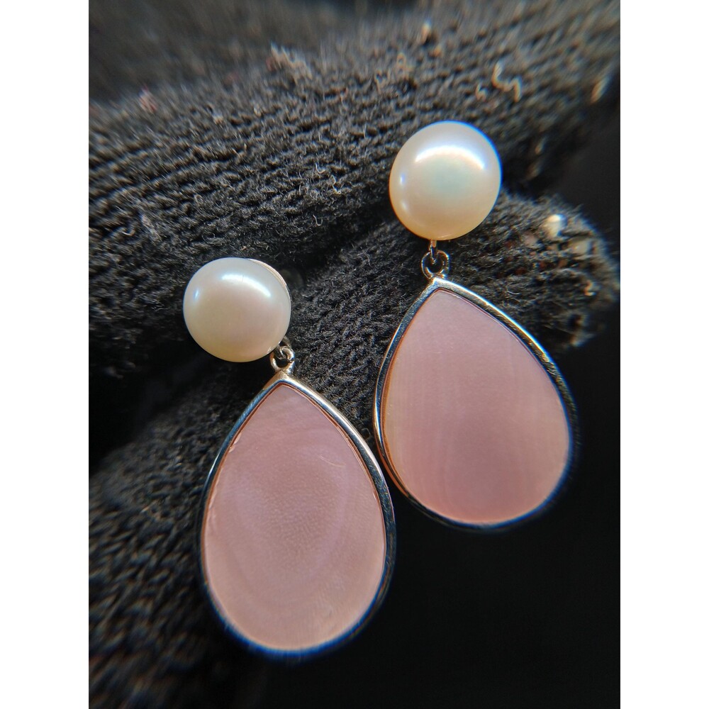 Sterling Silver 925 Pearl & Shell Drop Earrings